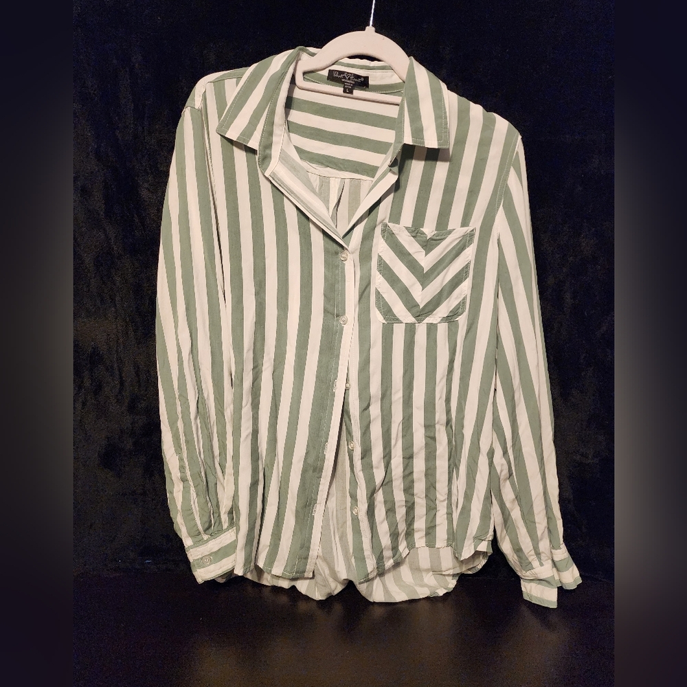 Velvet Heart Green and White Striped Unisex Shirt